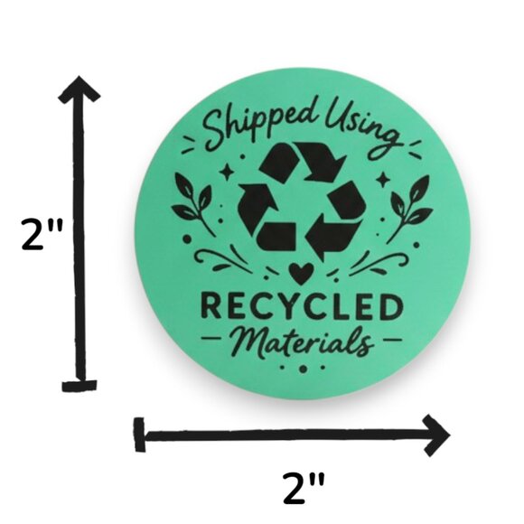 200 Recycled Materials Shipping Stickers Green 2" Round Eco Packaging Labels - Picture 2 of 4